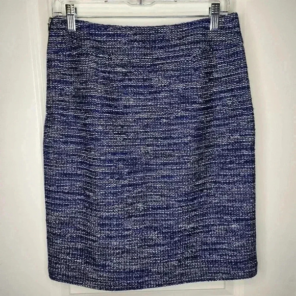 NWT Banana Republic Womens Blue Beige Lined Tweed Side Zip Skirt Size 6 - Picture 9 of 9